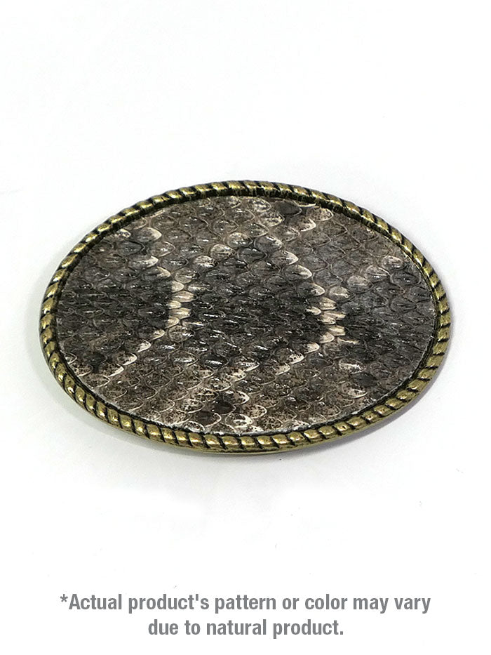 Skin Shop 121R Rattle Snake Skin Solid Brass Belt Buckle Natural front view. If you need any assistance with this item or the purchase of this item please call us at five six one seven four eight eight eight zero one Monday through Saturday 10:00a.m EST to 8:00 p.m EST