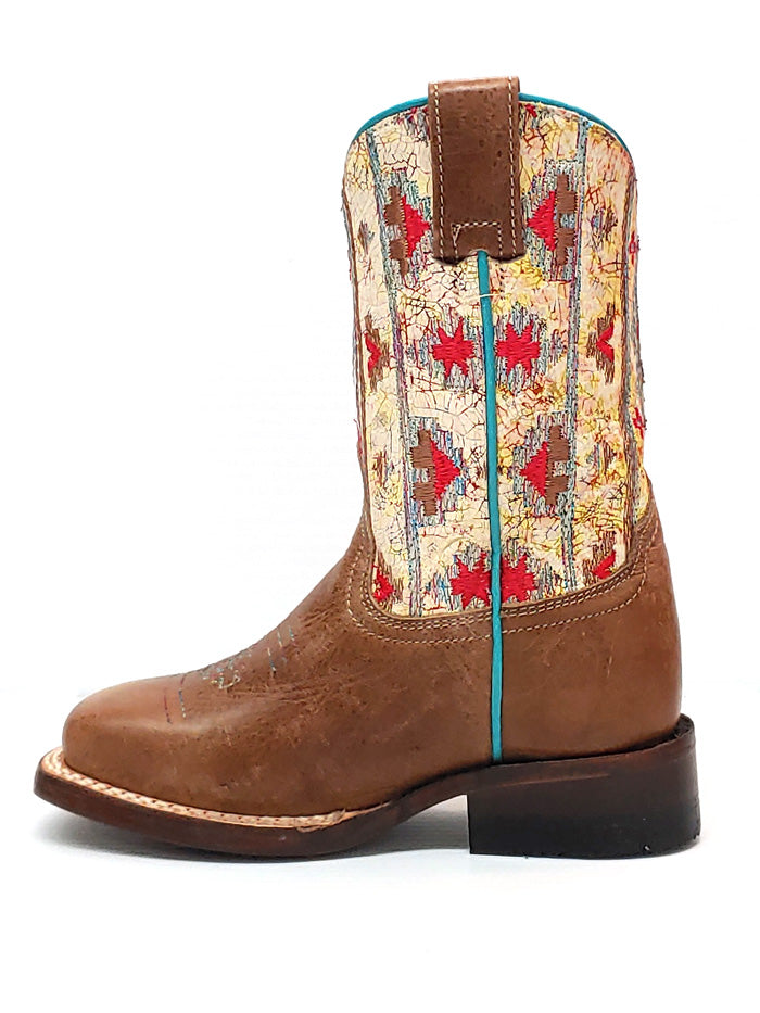 Roper 09-018-7022-8258 Kids Marbled Leather Vamp Square Toe Western Boots Tan front and back view