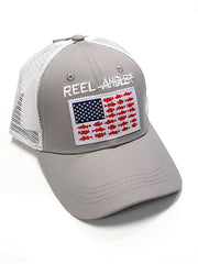 CSi Headwear Reel Angler Mesh Back Snap Cap 2-Tone Grey Front Design Flag