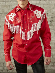 Rockmount 6723-RED Mens Vintage Fringe Embroidered Western Shirt Red front view. If you need any assistance with this item or the purchase of this item please call us at five six one seven four eight eight eight zero one Monday through Saturday 10:00a.m EST to 8:00 p.m EST