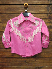 Rockmount 8723 Kids Embroidered Fringe Long Sleeve Western Shirt Pink front view. If you need any assistance with this item or the purchase of this item please call us at five six one seven four eight eight eight zero one Monday through Saturday 10:00a.m EST to 8:00 p.m EST