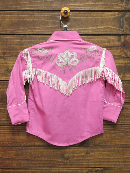 Rockmount 8723 Kids Embroidered Fringe Long Sleeve Western Shirt Pink back view. If you need any assistance with this item or the purchase of this item please call us at five six one seven four eight eight eight zero one Monday through Saturday 10:00a.m EST to 8:00 p.m EST