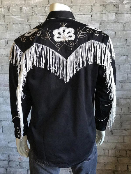 Rockmount 6723-BLK Mens Vintage Fringe Embroidered Western Shirt Black Back view. If you need any assistance with this item or the purchase of this item please call us at five six one seven four eight eight eight zero one Monday through Saturday 10:00a.m EST to 8:00 p.m EST