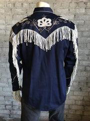 Rockmount 6723-NVY Mens Vintage Fringe Embroidered Western Shirt Navy Back View. If you need any assistance with this item or the purchase of this item please call us at five six one seven four eight eight eight zero one Monday through Saturday 10:00a.m EST to 8:00 p.m EST
