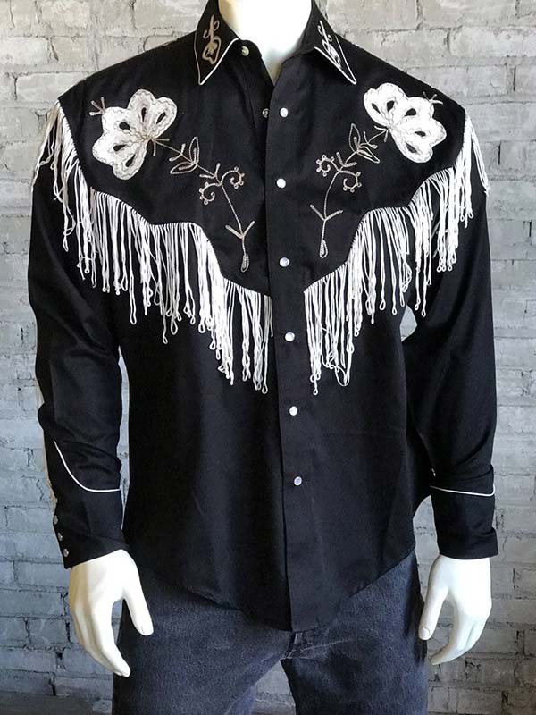 Rockmount 6723-BLK Mens Vintage Fringe Embroidered Western Shirt Black Rockmount 6723-BLK Mens Vintage Fringe Embroidered Western Shirt Black
