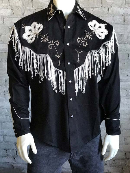Rockmount 6723-BLK Mens Vintage Fringe Embroidered Western Shirt Black front view. If you need any assistance with this item or the purchase of this item please call us at five six one seven four eight eight eight zero one Monday through Saturday 10:00a.m EST to 8:00 p.m EST