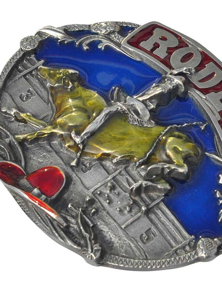 Spec Cast B2055 Rodeo Hand Enameled USA Made Belt Buckle front close up view. If you need any assistance with this item or the purchase of this item please call us at five six one seven four eight eight eight zero one Monday through Saturday 10:00a.m EST to 8:00 p.m EST