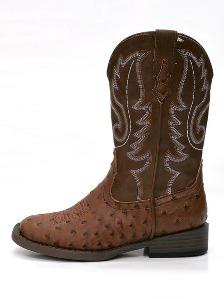 Roper 0807TA Kids BUMPS Ostrich Print Square Toe Western Boot Tan outer side view. If you need any assistance with this item or the purchase of this item please call us at five six one seven four eight eight eight zero one Monday through Saturday 10:00a.m EST to 8:00 p.m EST