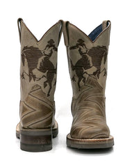 Roper 1446TA Kids Arlo Jr Embroidery Square Toe Cowboy Boot Tan front and back view. If you need any assistance with this item or the purchase of this item please call us at five six one seven four eight eight eight zero one Monday through Saturday 10:00a.m EST to 8:00 p.m EST
