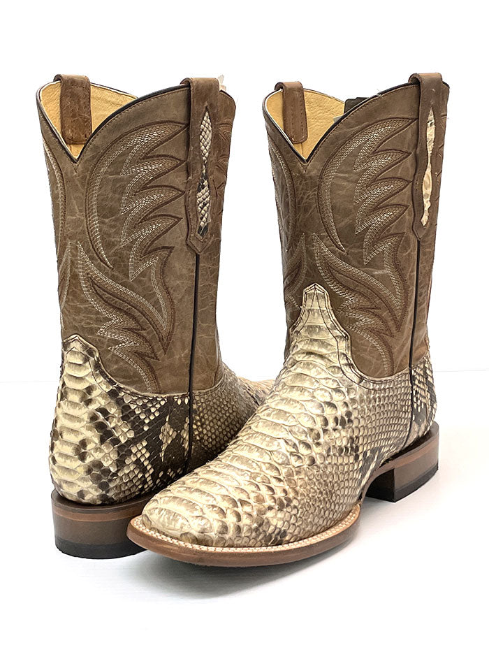 Roper 09-020-6510-8211 Mens Exotic Square Toe Performance Python Boots Tan front and back. If you need any assistance with this item or the purchase of this item please call us at five six one seven four eight eight eight zero one Monday through Saturday 10:00a.m EST to 8:00 p.m EST