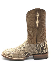Roper 09-020-6510-8211 Mens Exotic Square Toe Performance Python Boots Tan side view. If you need any assistance with this item or the purchase of this item please call us at five six one seven four eight eight eight zero one Monday through Saturday 10:00a.m EST to 8:00 p.m EST