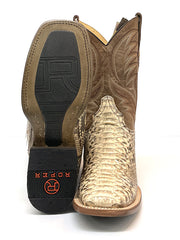 Roper 09-020-6510-8211 Mens Exotic Square Toe Performance Python Boots Tan back and front. If you need any assistance with this item or the purchase of this item please call us at five six one seven four eight eight eight zero one Monday through Saturday 10:00a.m EST to 8:00 p.m EST