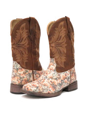Roper Kids Brown Floral Glitter Square Toe Fashion Boot 2136BR Kid's Boot