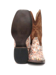 Roper Kids Brown Floral Glitter Square Toe Fashion Boot 2136BR Sole and Front