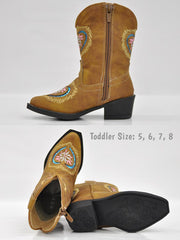 Roper Kids Embroidered Glitter Heart Tan Western Boots 2401TA for Toddler 09-017-1556-2401 TA