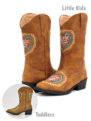 Roper Kids Embroidered Glitter Heart Tan Western Boots 2401TA for Toddler and Little Kids 09-017-1556-2401 TA