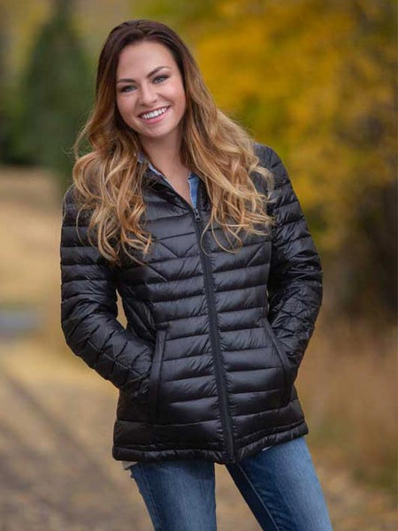 Wyoming Traders Womens Windproof Stormy Jacket Black front view on model. If you need any assistance with this item or the purchase of this item please call us at five six one seven four eight eight eight zero one Monday through Saturday 10:00a.m EST to 8:00 p.m EST