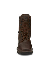 Justin SE462 Men's Driller Comp Toe 8" Lace Up Work Boots Brown Front View Alternate