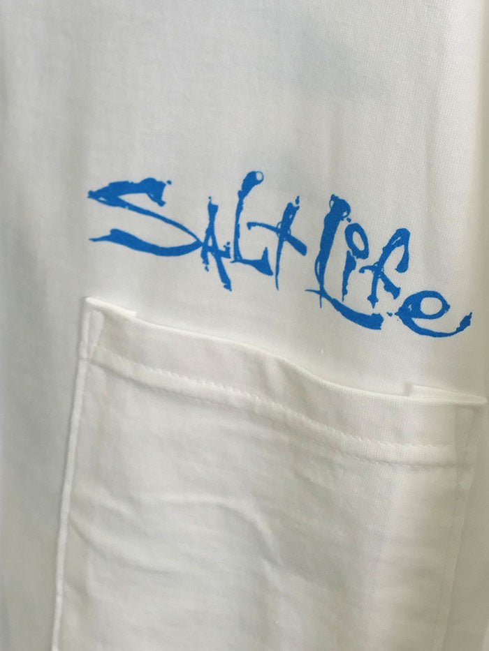 Salt Life SLM10790 Mens Amerisail Pocket Long Sleeve Tee White Flag back view. If you need any assistance with this item or the purchase of this item please call us at five six one seven four eight eight eight zero one Monday through Saturday 10:00a.m EST to 8:00 p.m EST