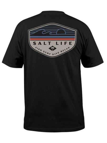 SLM10834-BLACK Salt Life SLM10834 Mens The Flash Short Sleeve Pocket Tee Black back view. If you need any assistance with this item or the purchase of this item please call us at five six one seven four eight eight eight zero one Monday through Saturday 10:00a.m EST to 8:00 p.m EST