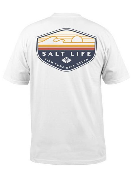 Salt Life SLM10834 Mens The Flash Short Sleeve Pocket Tee White back view. If you need any assistance with this item or the purchase of this item please call us at five six one seven four eight eight eight zero one Monday through Saturday 10:00a.m EST to 8:00 p.m EST