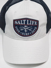 Salt Life SLM20155 SPEARFISH BADGE Mesh Back Cap White