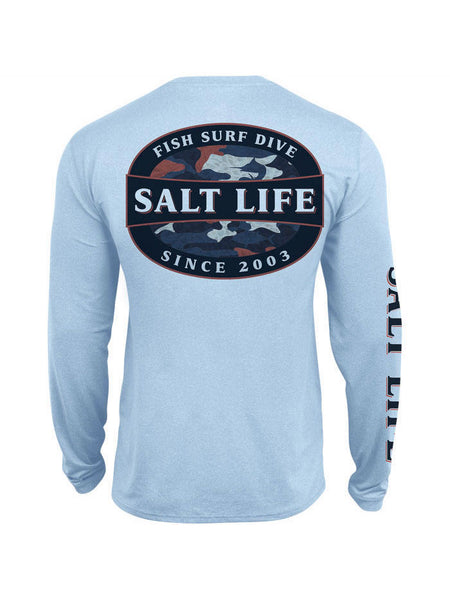 Salt Life SLM6178-AIBHT Mens ROGUE BADGE Performance LS Pocket Tee Airy Blue. If you need any assistance with this item or the purchase of this item please call us at five six one seven four eight eight eight zero one Monday through Saturday 10:00a.m EST to 8:00 p.m EST
