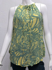 Santiki 7184-463 Womens Front Tie Sage on Butter Finley Top Front view. If you need any assistance with this item or the purchase of this item please call us at five six one seven four eight eight eight zero one Monday through Saturday 10:00a.m EST to 8:00 p.m EST