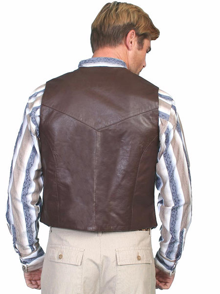 Scully 507-143 Mens Western Soft Touch Lambskin Snap Front Vest Brown back view. If you need any assistance with this item or the purchase of this item please call us at five six one seven four eight eight eight zero one Monday through Saturday 10:00a.m EST to 8:00 p.m EST