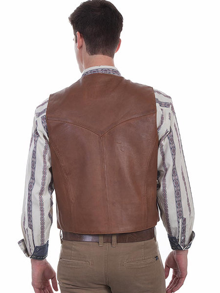 Scully 507-15 Mens Western Soft Touch Lambskin Snap Front Vest Saddle Tan back view. If you need any assistance with this item or the purchase of this item please call us at five six one seven four eight eight eight zero one Monday through Saturday 10:00a.m EST to 8:00 p.m EST