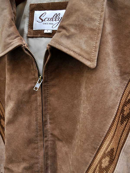 Scully 62-174 Mens Boar Suede Rodeo Leather Jacket Cafe Brown Camel front view close up. If you need any assistance with this item or the purchase of this item please call us at five six one seven four eight eight eight zero one Monday through Saturday 10:00a.m EST to 8:00 p.m EST