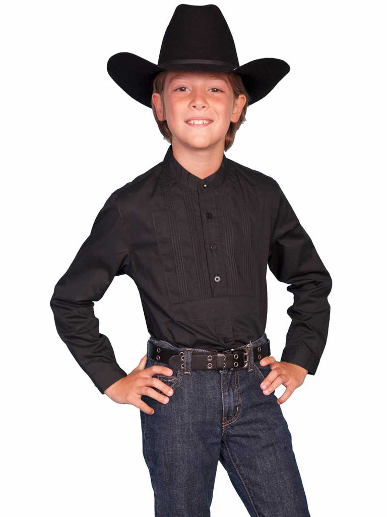 Scully RW032K Rangewear Boys Long Sleeve Tuxedo Front Shirt Black front view. If you need any assistance with this item or the purchase of this item please call us at five six one seven four eight eight eight zero one Monday through Saturday 10:00a.m EST to 8:00 p.m EST