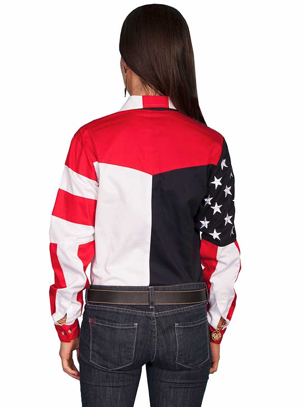 Scully RW029L Womens Long Sleeve Patriot Western Shirt Bold Stars And Stripes front view. If you need any assistance with this item or the purchase of this item please call us at five six one seven four eight eight eight zero one Monday through Saturday 10:00a.m EST to 8:00 p.m EST