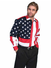 Scully RW029 Mens Long Sleeve Patriot Western Shirt Bold Stars And Stripes front view. If you need any assistance with this item or the purchase of this item please call us at five six one seven four eight eight eight zero one Monday through Saturday 10:00a.m EST to 8:00 p.m EST