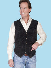 Scully 507-214 Mens Western Lambskin Suede Snap Front Vest Black front view on model. If you need any assistance with this item or the purchase of this item please call us at five six one seven four eight eight eight zero one Monday through Saturday 10:00a.m EST to 8:00 p.m EST
