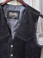 Scully 507-214 Mens Western Calf Suede Snap Front Vest Black front close up. If you need any assistance with this item or the purchase of this item please call us at five six one seven four eight eight eight zero one Monday through Saturday 10:00a.m EST to 8:00 p.m EST