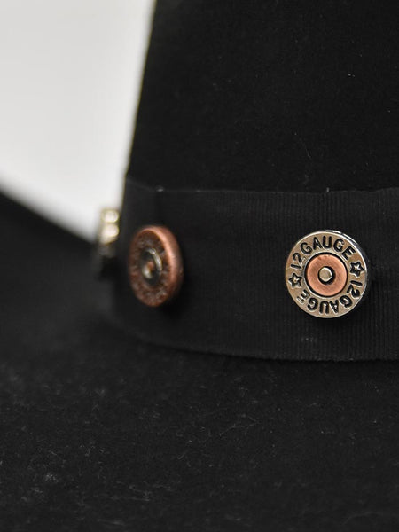 Bullhide SHOTGUN 0767BL Western Wool Hat With Concho Hatband Black band close up. If you need any assistance with this item or the purchase of this item please call us at five six one seven four eight eight eight zero one Monday through Saturday 10:00a.m EST to 8:00 p.m EST