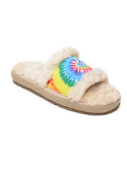 Minnetonka 44728 Womens Plush Leena Slippers Bright Tie Dye side view. If you need any assistance with this item or the purchase of this item please call us at five six one seven four eight eight eight zero one Monday through Saturday 10:00a.m EST to 8:00 p.m EST