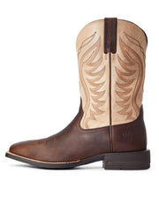Ariat 10034045 Mens Amos Wide Square Toe Western Boot Barley Brown side view. If you need any assistance with this item or the purchase of this item please call us at five six one seven four eight eight eight zero one Monday through Saturday 10:00a.m EST to 8:00 p.m EST