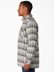 Dickies TJ210O2P Mens Sherpa Lined Flannel Plaid Shirt Jacket Charcoal side view. If you need any assistance with this item or the purchase of this item please call us at five six one seven four eight eight eight zero one Monday through Saturday 10:00a.m EST to 8:00 p.m EST