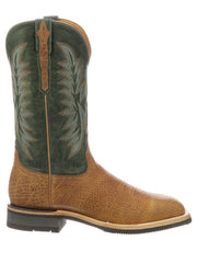 Lucchese M4092.WF Mens Rudy Cowhide Performance Cowboy Boots Cognac Green side view. If you need any assistance with this item or the purchase of this item please call us at five six one seven four eight eight eight zero one Monday through Saturday 10:00a.m EST to 8:00 p.m EST