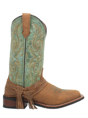 Laredo 5847 Womens Sadie Square Toe Leather Boots Tan Turquoise side view. If you need any assistance with this item or the purchase of this item please call us at five six one seven four eight eight eight zero one Monday through Saturday 10:00a.m EST to 8:00 p.m EST