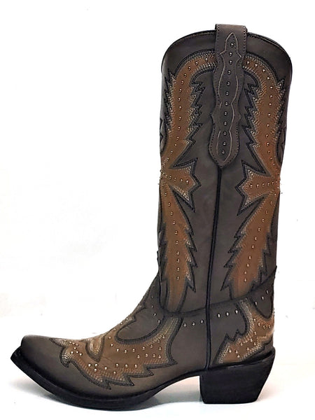 Corral C3651 Womens Embroidery Snip Toe Cowboy Boots Grey side view. If you need any assistance with this item or the purchase of this item please call us at five six one seven four eight eight eight zero one Monday through Saturday 10:00a.m EST to 8:00 p.m EST