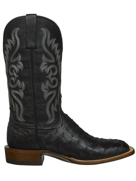 Lucchese CL1023.W8S Mens Western Harmon Full Quill Ostrich Leather Boots Black side view. If you need any assistance with this item or the purchase of this item please call us at five six one seven four eight eight eight zero one Monday through Saturday 10:00a.m EST to 8:00 p.m EST