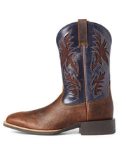 Ariat 10035928 Mens Sport Cool VentTEK Western Boot Bar Top Brown side view. If you need any assistance with this item or the purchase of this item please call us at five six one seven four eight eight eight zero one Monday through Saturday 10:00a.m EST to 8:00 p.m EST