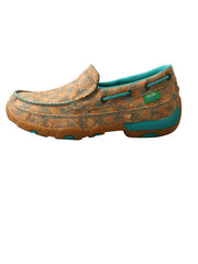 Twisted X WDMS022 Women Slip On Driving Moccasin Tan and Turquoise Another Side View. If you need any assistance with this item or the purchase of this item please call us at five six one seven four eight eight eight zero one Monday through Saturday 10:00a.m EST to 8:00 p.m EST