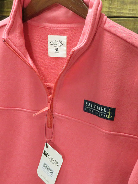 Salt Life SLJ572 Womens Seacoast Zip Neck Shep Shirt Hibiscus close up. If you need any assistance with this item or the purchase of this item please call us at five six one seven four eight eight eight zero one Monday through Saturday 10:00a.m EST to 8:00 p.m EST