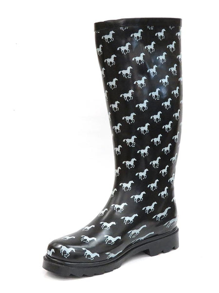 Smoky Mountain 6759 Womens Ponies Black Waterproof Boots front adn inner side view. If you need any assistance with this item or the purchase of this item please call us at five six one seven four eight eight eight zero one Monday through Saturday 10:00a.m EST to 8:00 p.m EST