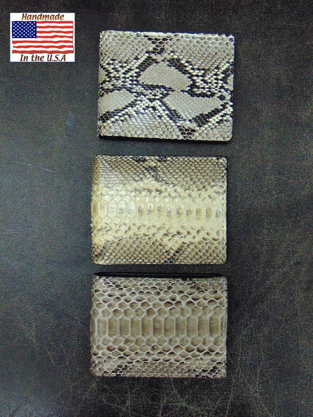 Skin Shop 2237 Python Snake Skin Leather Bi-Fold Wallet Natural front view 3 wallets. If you need any assistance with this item or the purchase of this item please call us at five six one seven four eight eight eight zero one Monday through Saturday 10:00a.m EST to 8:00 p.m EST