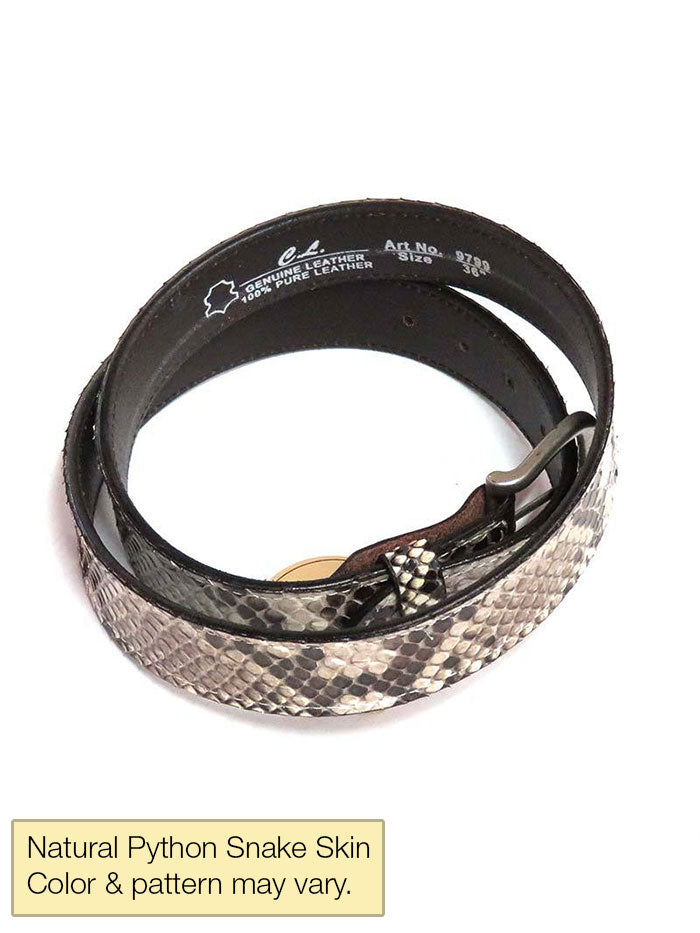 Skin Shop 235P Genuine Python Snakeskin Western Belt Natural front view. If you need any assistance with this item or the purchase of this item please call us at five six one seven four eight eight eight zero one Monday through Saturday 10:00a.m EST to 8:00 p.m EST